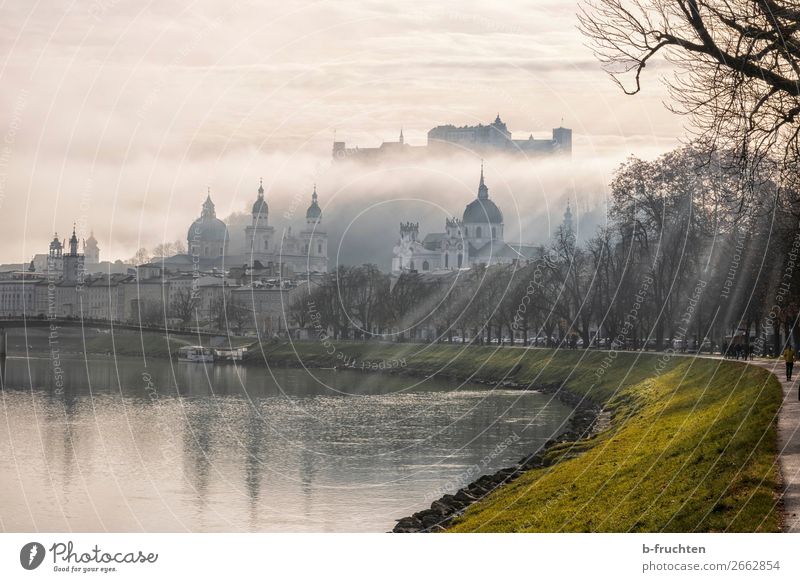 Salzburg in the fog Clouds Autumn Weather Fog Town Downtown Old town Skyline Church Dome Castle Tourist Attraction Landmark Moody Tourism Salzburg cathedrale