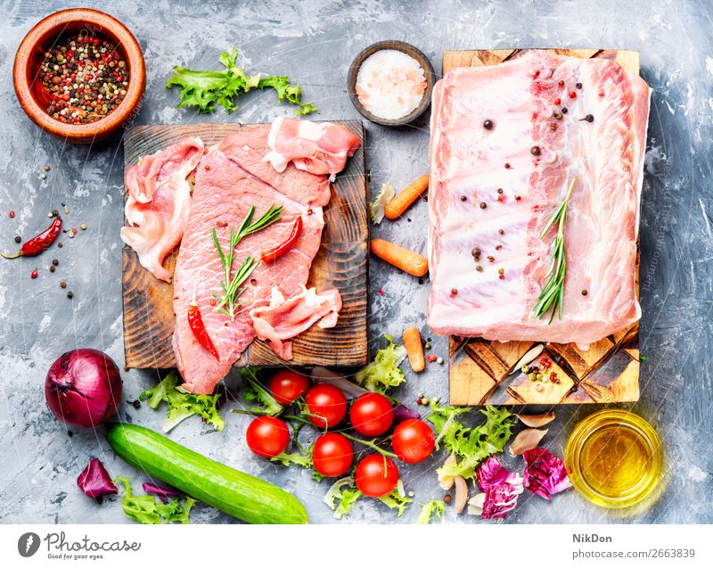 Fresh Meat Hang on Spike in Asain Market. Stock Photo - Image of loin,  roast: 67932000