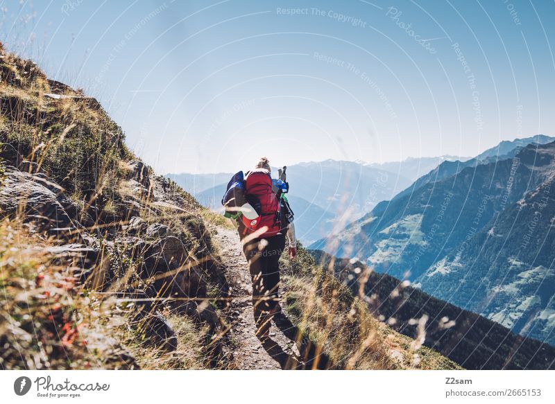 Ascent to Hirzer in South Tyrol | E5 Alpine crossing Lifestyle Leisure and hobbies Vacation & Travel Mountain Hiking Climbing Mountaineering Young woman