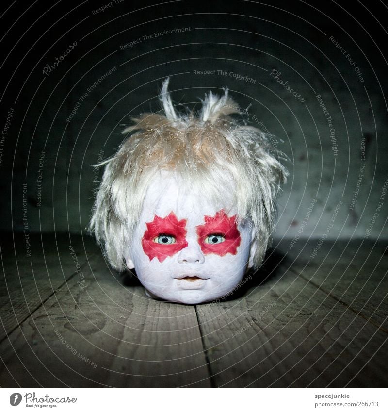 dark side Toys Doll Observe Exceptional Threat Creepy Hideous Red White Fear Dangerous Head doll's head Make-up Voodoo Whimsical Horror film Wooden floor