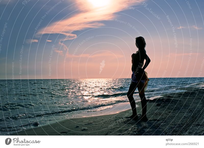 Teenage girl on the sea beach at sunset Leisure and hobbies Vacation & Travel Summer Beach Ocean Waves Woman Adults Youth (Young adults) Nature Landscape Sand