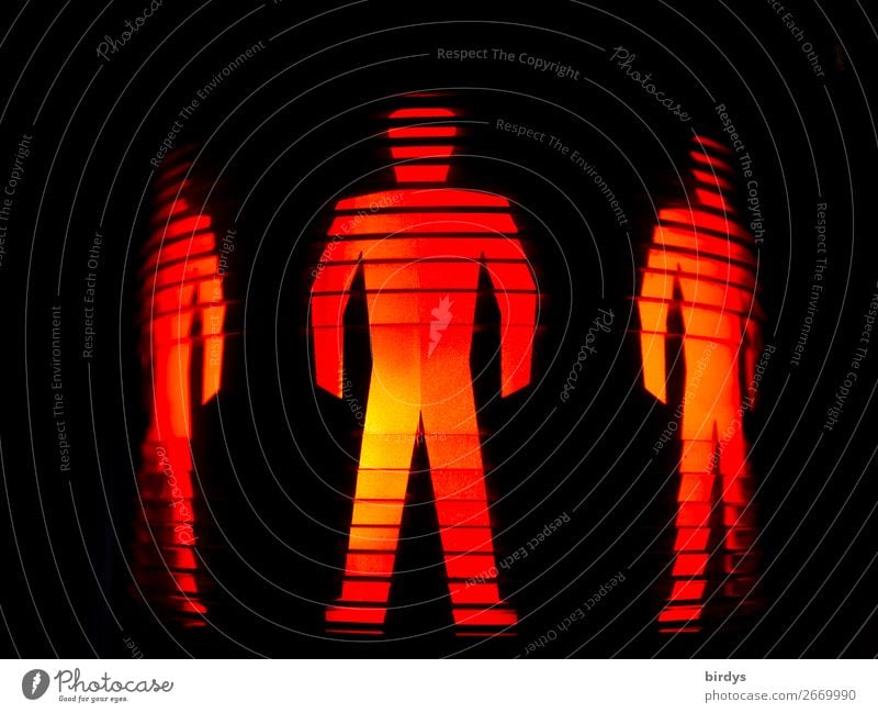 Symbol image, red people standing, traffic light symbol, motionless Masculine 3 Human being Passenger traffic Road traffic Pedestrian Traffic light Road sign