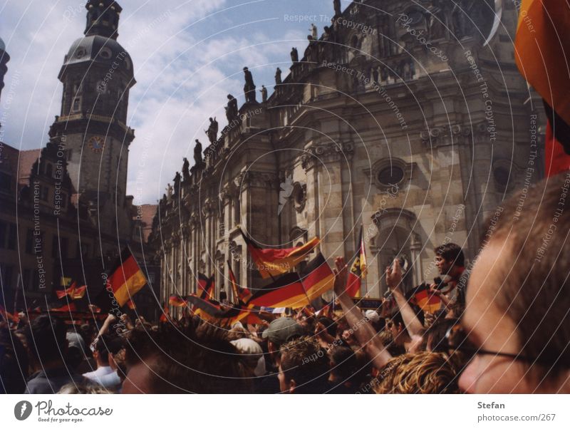 Rudi is already doing it. World Cup Final Fan Dresden Hofkirche Human being Flag Group Germany Crowd of people fanatical Feasts & Celebrations Patriotism