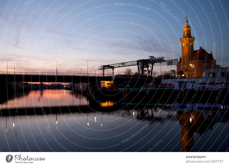 harbor Sightseeing Work and employment Workplace Industry Logistics Museum Architecture Water Horizon Sunrise Sunset River bank Town Calm Dortmund