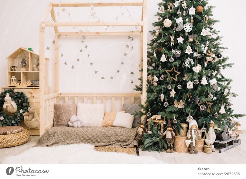 Christmas tree with decorations in the children's room Lifestyle Shopping Luxury Elegant Style Design Living or residing Flat (apartment)