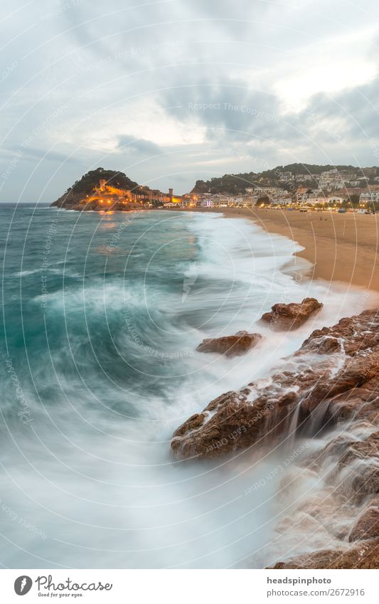 Tossa de Mar and sea, Spain, on a stormy day Vacation & Travel Tourism Trip Landscape Elements Clouds Wind Gale Waves Coast Fishing village Romp Wild Blue