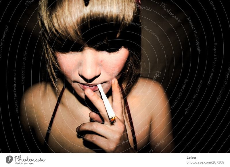 You have to smoke. Smoking Feminine Head 1 Human being 18 - 30 years Youth (Young adults) Adults Time Contentment Colour photo Interior shot Artificial light