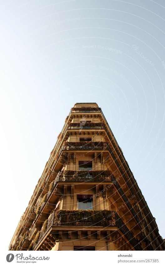 living space Cloudless sky Paris Manmade structures Building Architecture Old building Facade Balcony Window Living or residing Colour photo Exterior shot