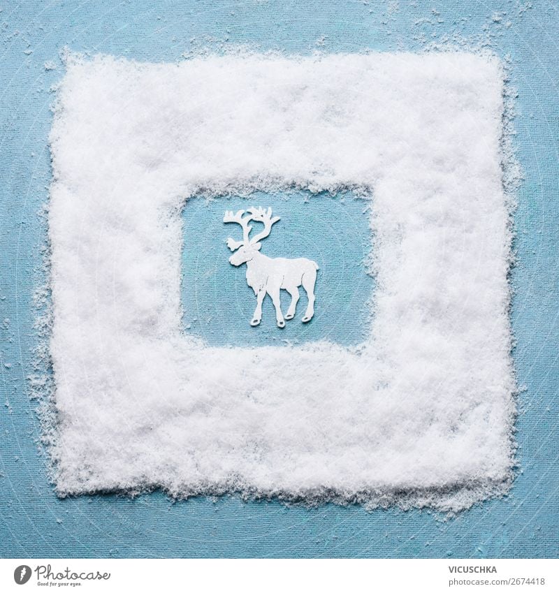 White Christmas stag in a snowy frame Style Design Winter Snow Decoration Feasts & Celebrations Christmas & Advent Tradition Deer Frame Colour photo Studio shot