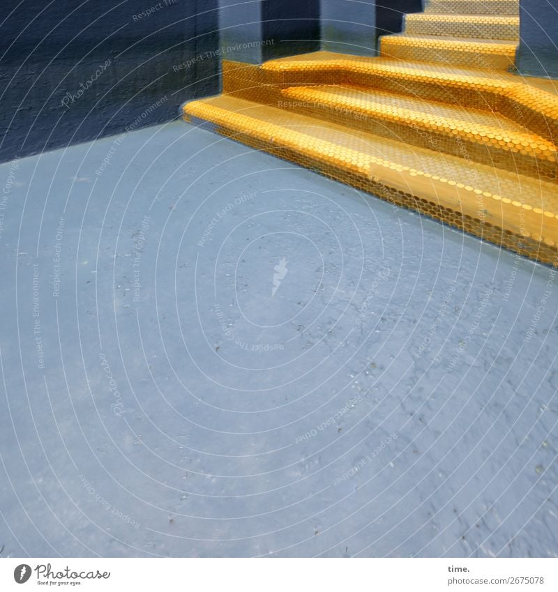 dry | signs of aging Halle (Saale) Swimming pool Architecture Floor covering Stairs lost places Authentic Exceptional Historic Town Blue Yellow Esthetic Design