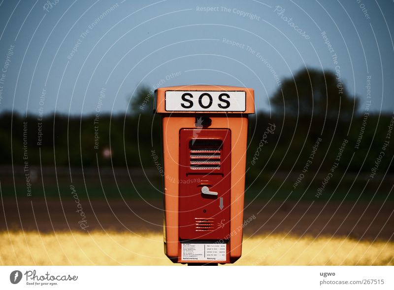 SOS Nature Landscape Transport SOS emergency call point Road sign Utilize Brown Colour photo Subdued colour Exterior shot Copy Space left Copy Space right Day