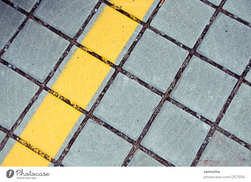 Paving stones Small Town Downtown Places Traffic infrastructure Motoring Street Stone Line Stripe Network Sharp-edged Yellow Gray Cobblestones Transport