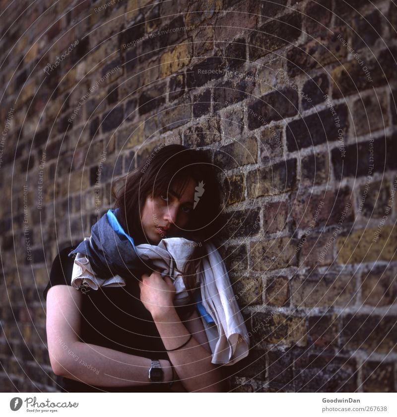 One more thing. Human being Feminine 1 London Town Wall (barrier) Wall (building) Facade Stand Wait Authentic Beautiful Cold Moody Colour photo Exterior shot