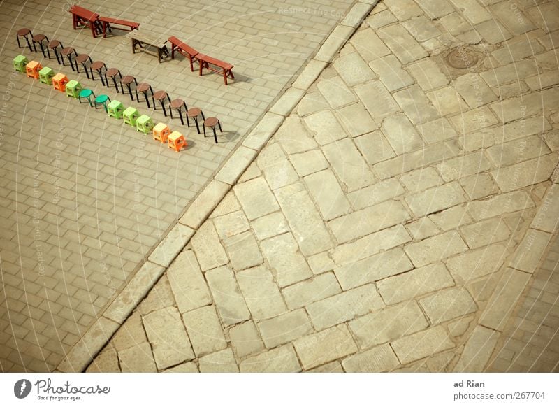 Arranged I Town Deserted Places Marketplace Playground Chair Bench Multicoloured Lanes & trails Road junction Arrangement Symmetry Colour photo Copy Space right
