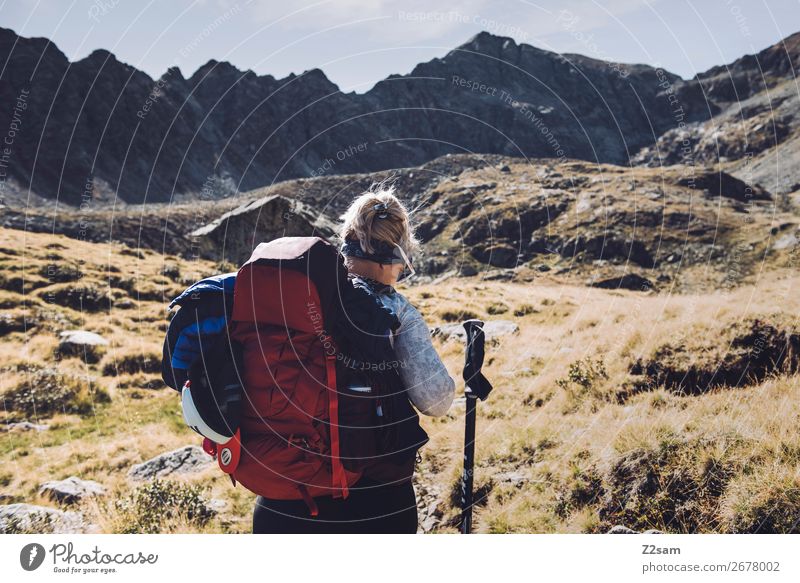 Young woman hiking across the Alps | E5 Vacation & Travel Adventure Expedition Mountain Hiking Climbing Mountaineering Youth (Young adults) 18 - 30 years Adults