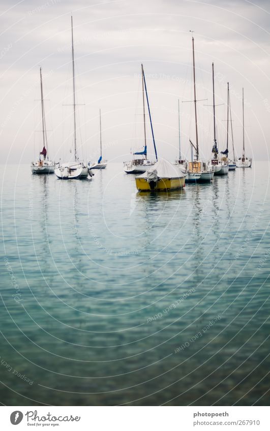still air Lake Calm Water Sailboat diagonal Mast Turquoise Break Colour photo Exterior shot Copy Space bottom Day Reflection Central perspective