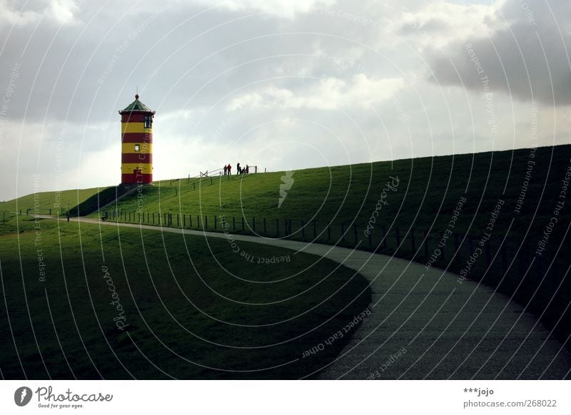 the one from outside Frisia. Landmark Illuminate East Frisland Dike Dam Lighthouse Lanes & trails Tower Pilsum Lower Saxony Coast Sky Ocean otto Meadow
