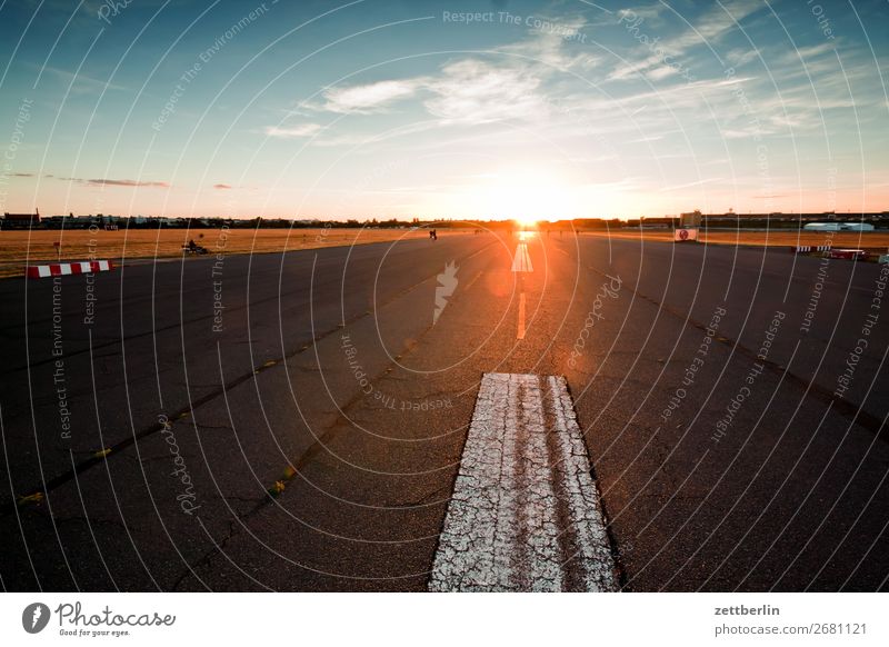 Tempelhof Airport Dusk Berlin Twilight Play of colours Closing time Far-off places Airfield Sky Heaven Horizon Deserted Romance Perspective Spectral