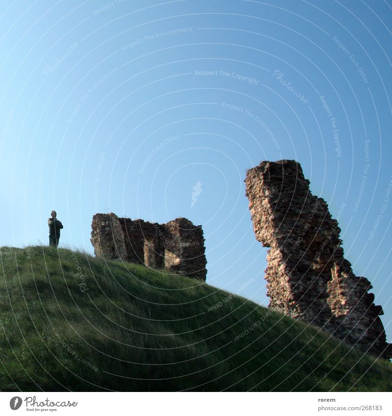 castle ruins Vacation & Travel Tourism Man Adults Slovakia Europe Castle Ruin Architecture Stone Old Historic Ancient Subdued colour Exterior shot Silhouette