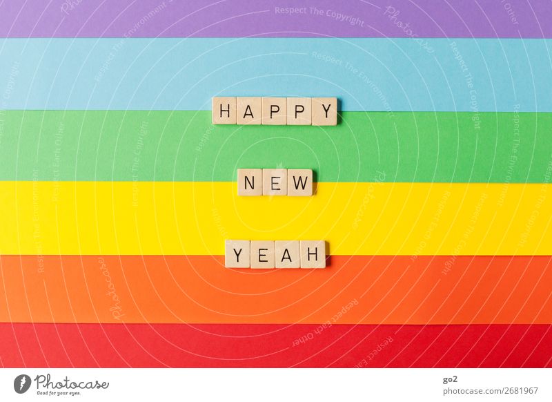Happy New Yeah Playing Feasts & Celebrations New Year's Eve Birthday Paper Decoration Wood Characters Esthetic Friendliness Happiness Infinity Uniqueness