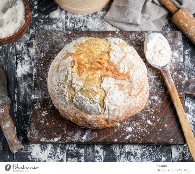 baked bread, white wheat flour Bread Bowl Spoon Table Kitchen Sieve Wood Make Dark Fresh Above Brown Black White Tradition Baking Bakery board cooking