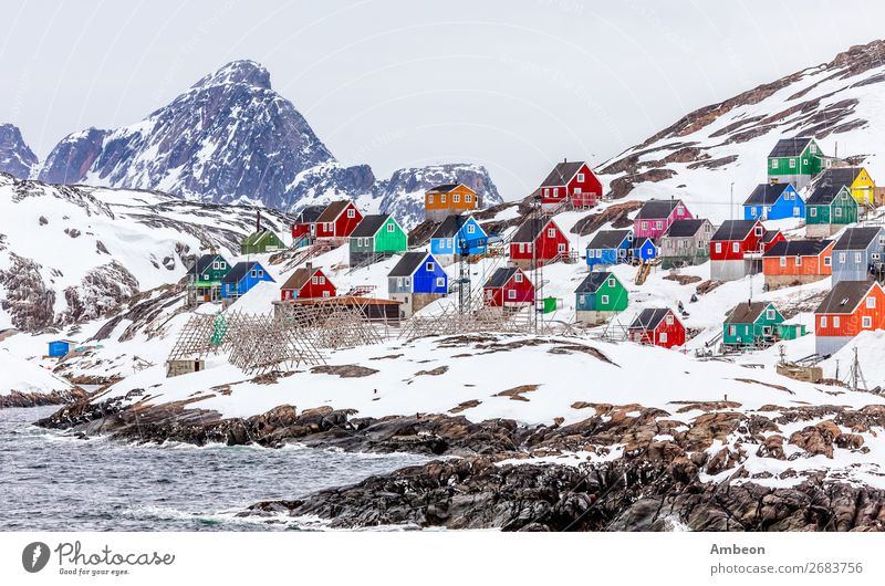 Kangamiut - colorful arctic village in the middle of nowhere Vacation & Travel Tourism Ocean Winter Snow Mountain House (Residential Structure) Nature Landscape
