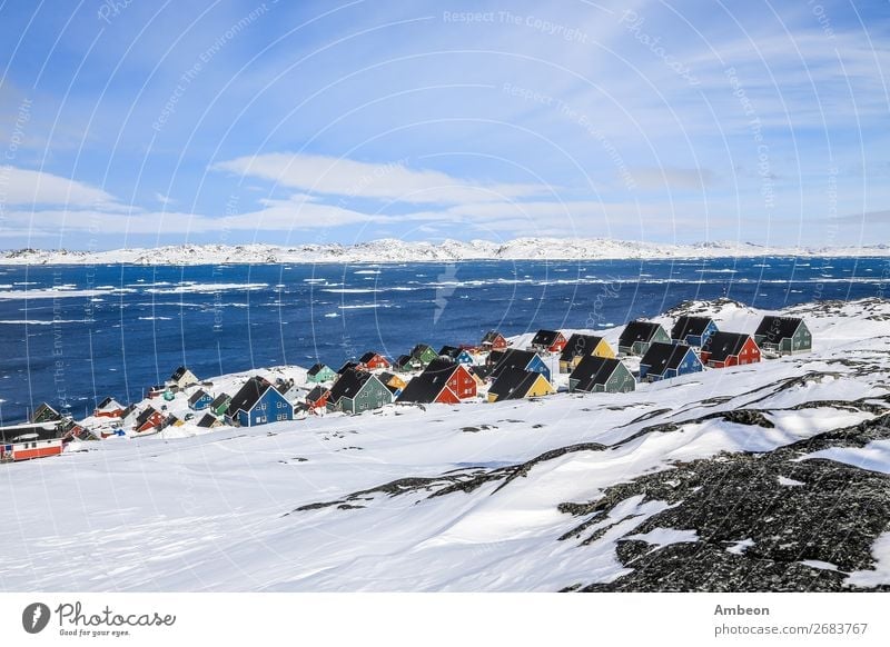 Rows of colorful Inuit houses, Nuuk Greenland Vacation & Travel Tourism Ocean Winter Snow House (Residential Structure) Landscape Sky Clouds Climate Weather Ice