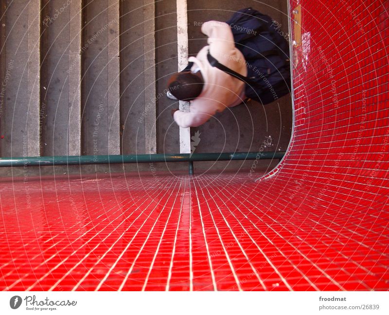 Red green stairs and from above Mosaic Underground Bird's-eye view Human being Tile Wedding Stairs Handrail