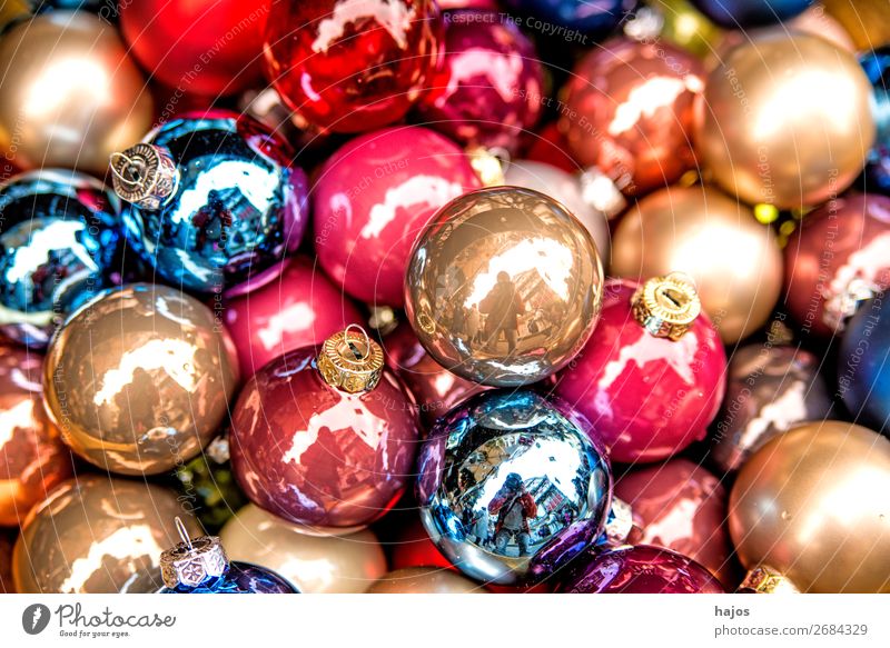 colorful Christmas tree balls at a Christmas market Design Decoration Christmas & Advent Ornament Multicoloured Glitter Ball variegated colored glass beads