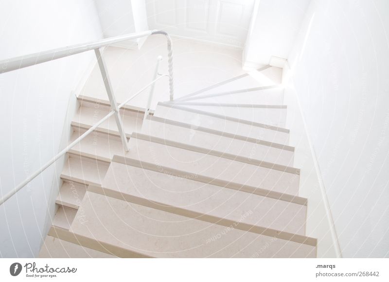 floor Stairs Staircase (Hallway) Banister Sign Bright Modern New Clean White Colour Lanes & trails Above Colour photo Interior shot Structures and shapes