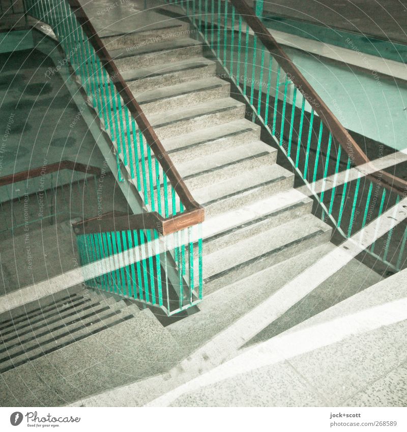 Stairs without joke Office building Banister Staircase (Hallway) Stone Crucifix Line Stripe Sharp-edged Bright Clean Gloomy Under green Moody Tolerant