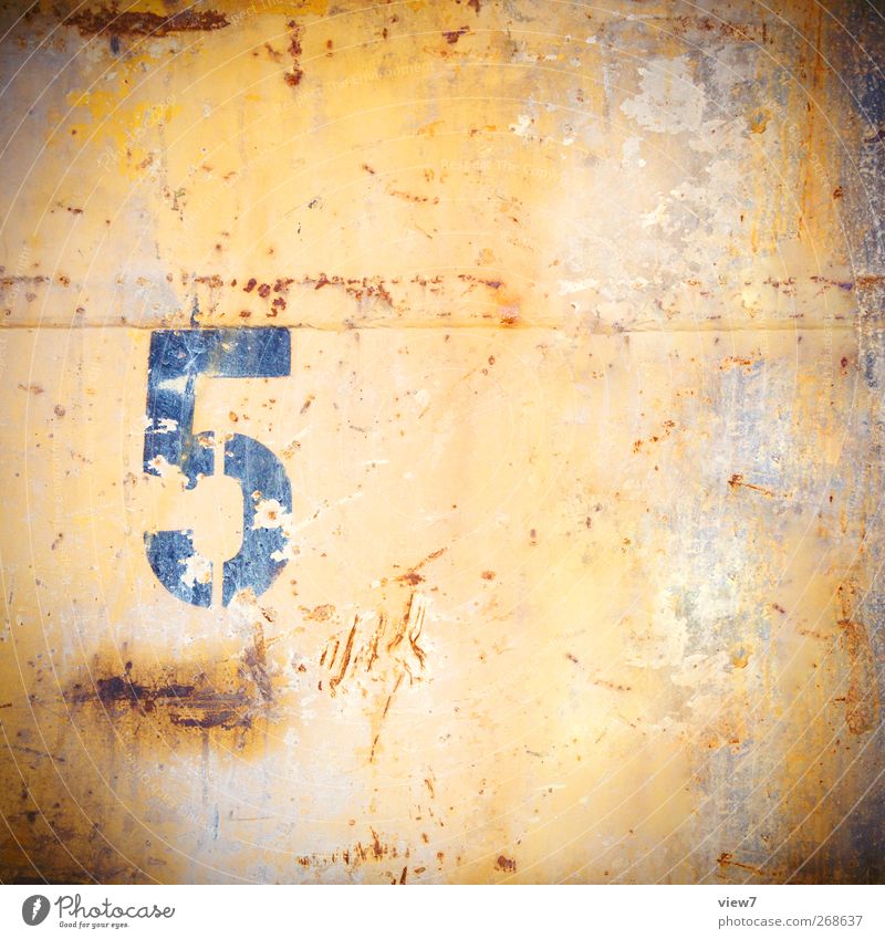 5 Metal Rust Sign Digits and numbers Old Authentic Simple Yellow Beginning Esthetic Design End Colour Arrangement Pure Decline Past Transience Change Time