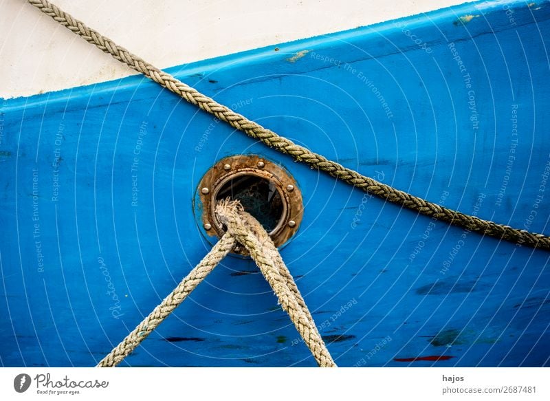 porthole with mooring lines Design Maritime Blue White Porthole ship's side white and blue blue-white I know. fishing cutter Old Picturesque colourful