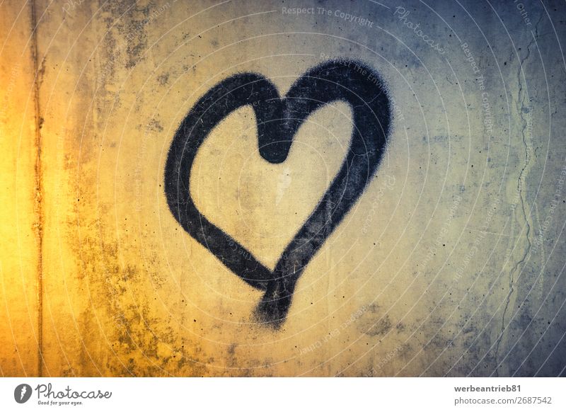 Drawn heart on a stone background Graffiti Painting and drawing (object) Background picture Heart-shaped Deserted Love Material Sunlight Rough Summer Old Stone