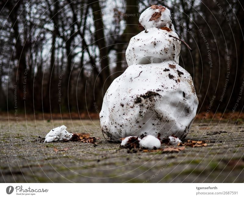 melting snowman Leisure and hobbies Playing Sculpture Nature Spring Winter Snow Sphere Diet Old Stand Dirty Sharp-edged Cold Wet Gloomy Unwavering Grief Death