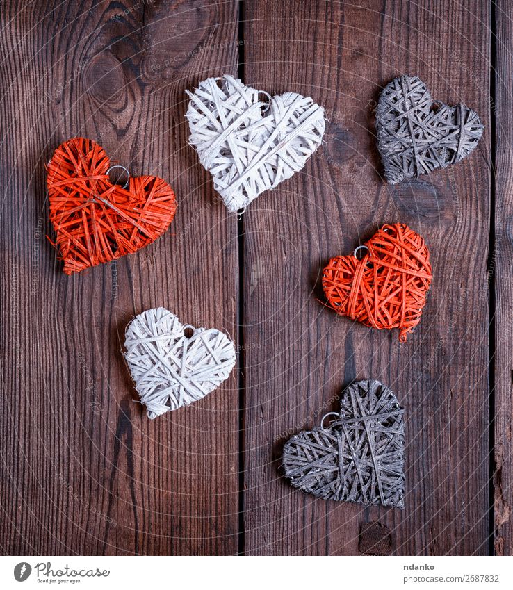 wicker small hearts, close up Design Decoration Feasts & Celebrations Valentine's Day Christmas & Advent Wedding Wood Heart Old Love Retro Brown Red White
