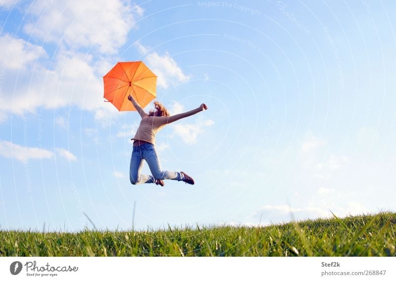 sunny jump Relaxation Freedom Human being Young woman Youth (Young adults) Woman Adults Life 1 18 - 30 years Environment Nature Air Sky Clouds Sunlight Spring