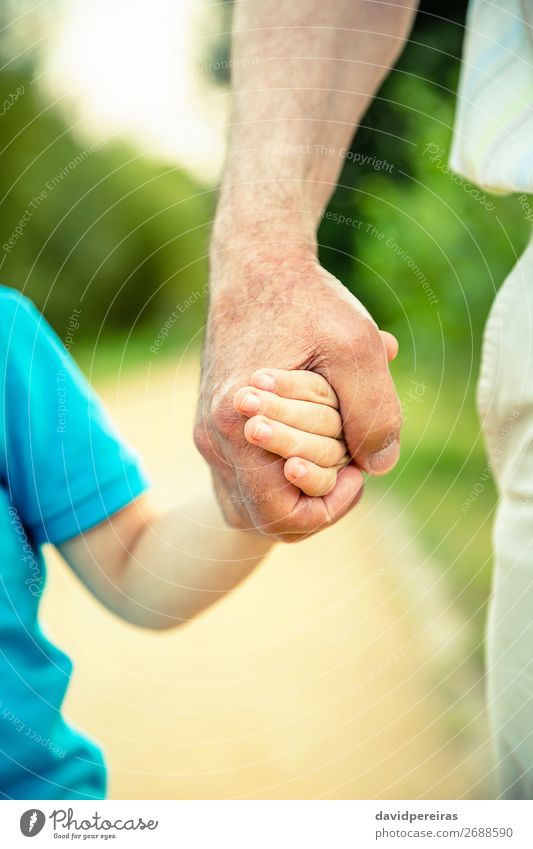 Child holding hand of senior man in the nature Skin Life Retirement Human being Baby Boy (child) Man Adults Parents Father Grandfather Family & Relations Hand