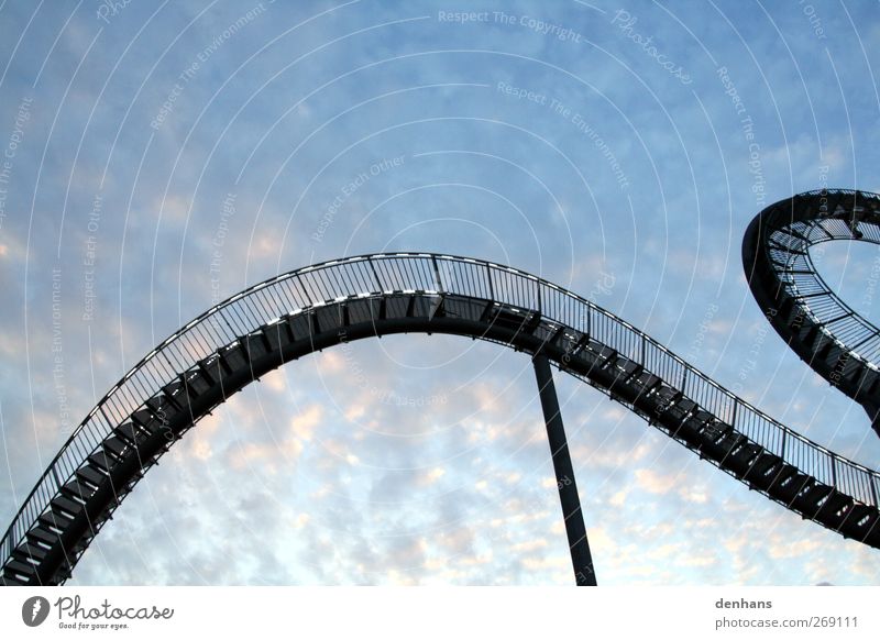 stair dragon Roller coaster Work of art Architecture Sky Clouds Bridge Stairs Tourist Attraction Dragon Steel Hang Esthetic Exceptional Long Blue Flexible