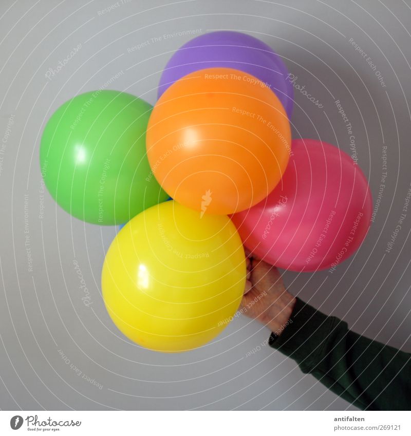 Happy Birthday Human being Masculine Body Arm Hand Fingers 1 Toys Decoration Balloon To hold on Happiness Beautiful Multicoloured Yellow Green Violet Pink Joy