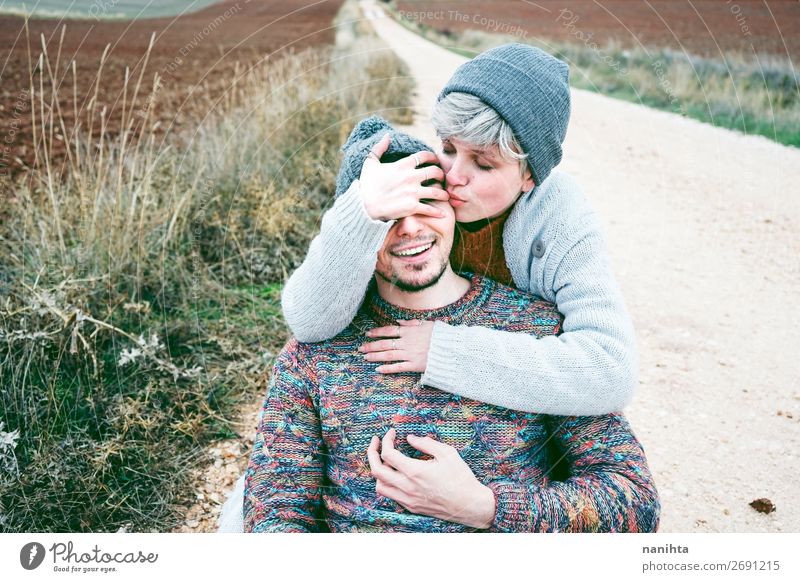 Couple of young people hugging and smiling Lifestyle Joy Beautiful Wellness Well-being Vacation & Travel Trip Adventure Freedom Human being Masculine Feminine