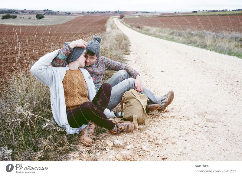 Young couple of adventures in nature Lifestyle Happy Beautiful Vacation & Travel Trip Adventure Far-off places Freedom Expedition Human being Masculine Feminine