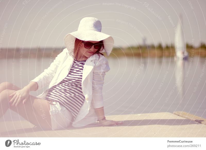 Lunch break at the lake. Lifestyle Luxury Elegant Style Beautiful Summer Summer vacation Sun Sunbathing Island Feminine Young woman Youth (Young adults) Woman