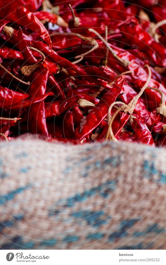 Red Hot Chilli Peppers Chili Husk Sack Markets Dried Many Close-up Deserted Herbs and spices Tangy hot India
