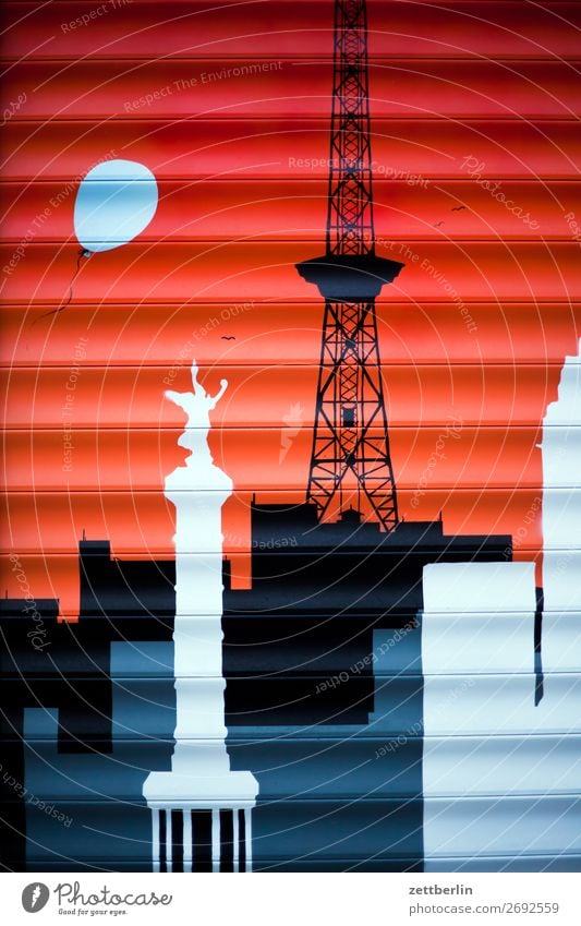 Radio Tower and Victory Column Mural painting Painting and drawing (object) Landmark Transmitting station Victory column Illustration Roller blind