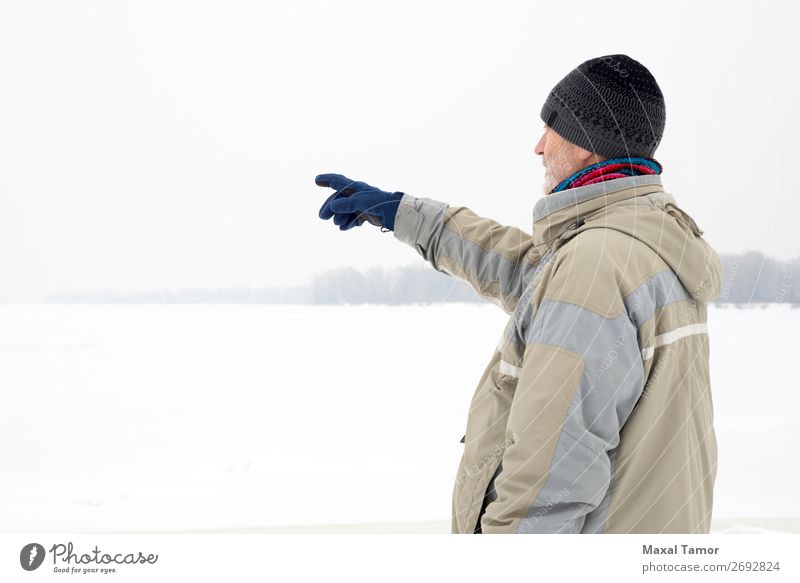 Man Close to the Frozen River in Winter Snow Human being Adults Nature Landscape Tree Jacket Coat Old Observe Natural Gray Emotions Dnieper Kiev Ukraine back