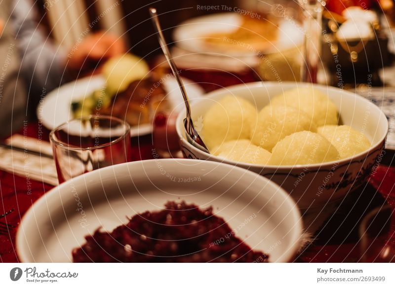 red cabbage and dumplings as a traditinional german christmas dish baked bowl celebration christmas dinner cook crispy crusty cuisine delicacy duck eat feast