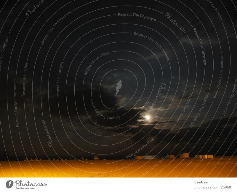 Night at the beach 2 Clouds Beach Yellow Black Dark Light Ocean Long exposure Lighting Sky Sand Moon Water