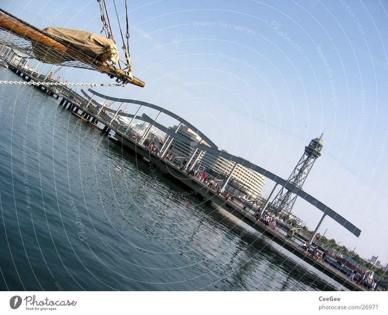 Port of Barcelona Spain Ocean Watercraft Footbridge Jetty Europe Harbour Tower Sky Blue Architecture