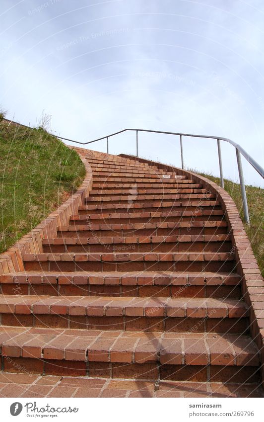 Up high! Environment Landscape Sky Beautiful weather Hill Coast North Sea Helgoland Tall Anna Schleswig-Holstein Germany Europe Village Deserted Stairs Brick